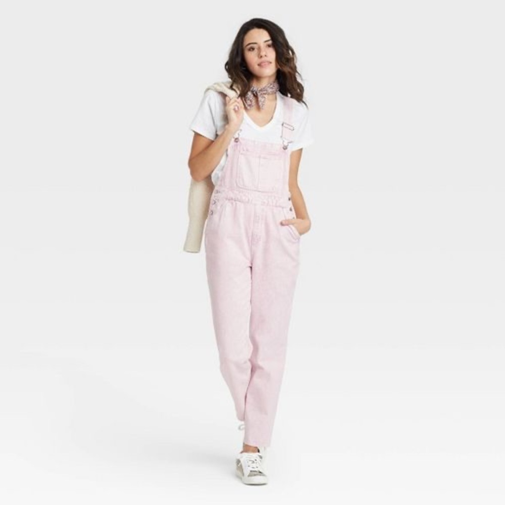 High-Rise Raw Hem Taper Denim Cropped Overalls